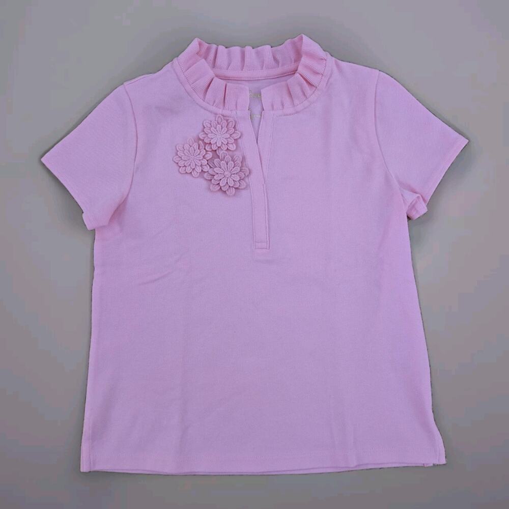 LILLY PULITZER Therry Polo Shirt CORAL REEF TINT Girls Sz 8-10 Flowers EUC!